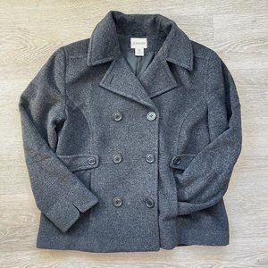 St. John's Bay Dark Gray Wool & Cashmere Pea Coat | Petite Large